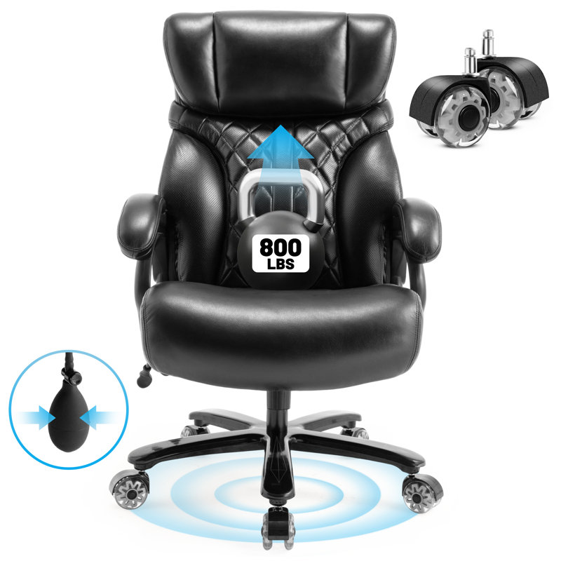 800lbs Big And Tall Office Chair, Ergonomic Executive Chair With Reclining Backrest, Spring Cushion Seat, Lumbar Support & Ergonomic Armrests For Office And Conference Room