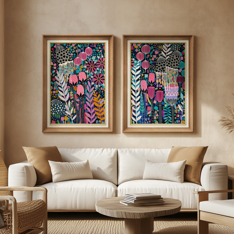 «Modern Modern Botanical», ensemble de 2 reproductions d'art encadrées sur papier 26 po x 36 po, H 36 po x l 26 po, Naturel