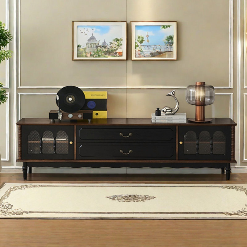 Meuble télé en bois de frêne de style français rétro, 86.61"