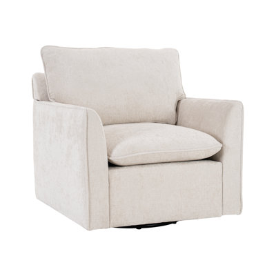 Fauteuil pivotant à 360°, fauteuil club carré en chenille beige, fauteuil confortable une place pour le salon, la chambre et le coin lecture