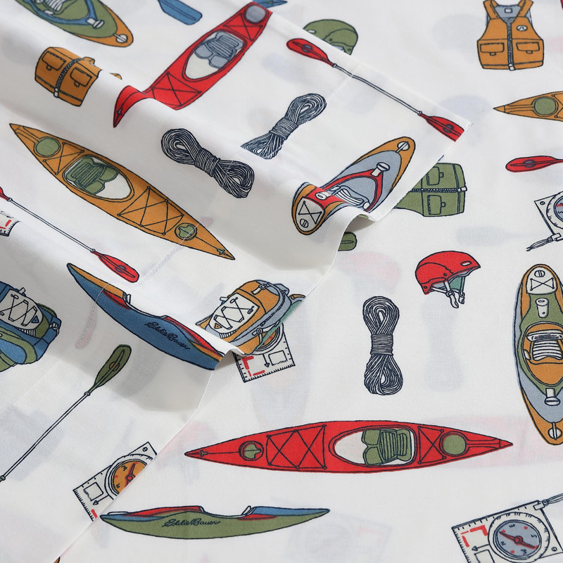 Ensemble de draps en polyester Shasta Lake, Ensemble de draps pour lit simple avec 1 taie d'or, Aventure en kayak