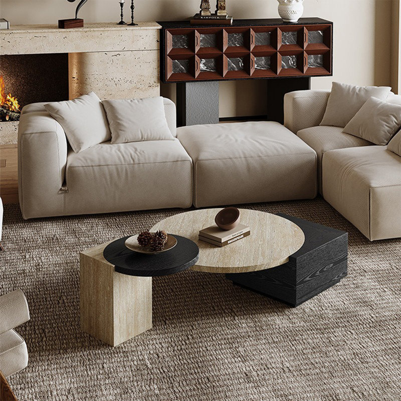 Table basse en bois massif fritté noir, Black/Natural