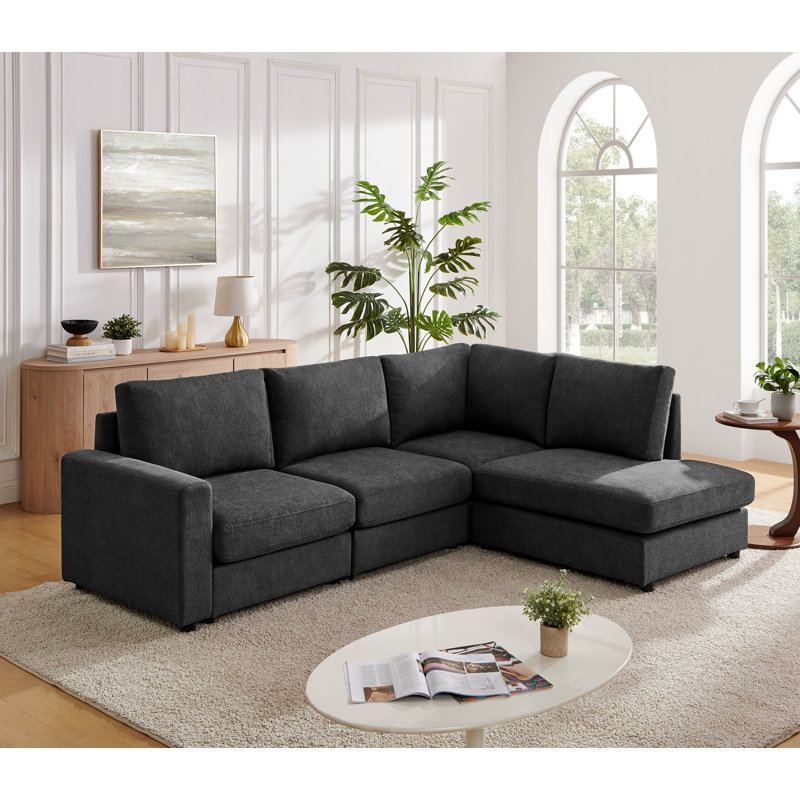 Austin 100" 4-Piece Modern L-Shape Upholstered Reversible Modular Sofa & Chaise, Stain-Resistant Fabric Easy-to-Clean for Living Room & Apartment