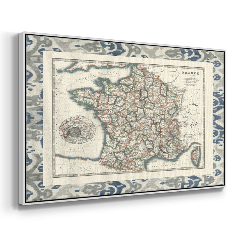 Carte frontalière de la France, Blanc, H 25 po x l 37 po x P 2 po