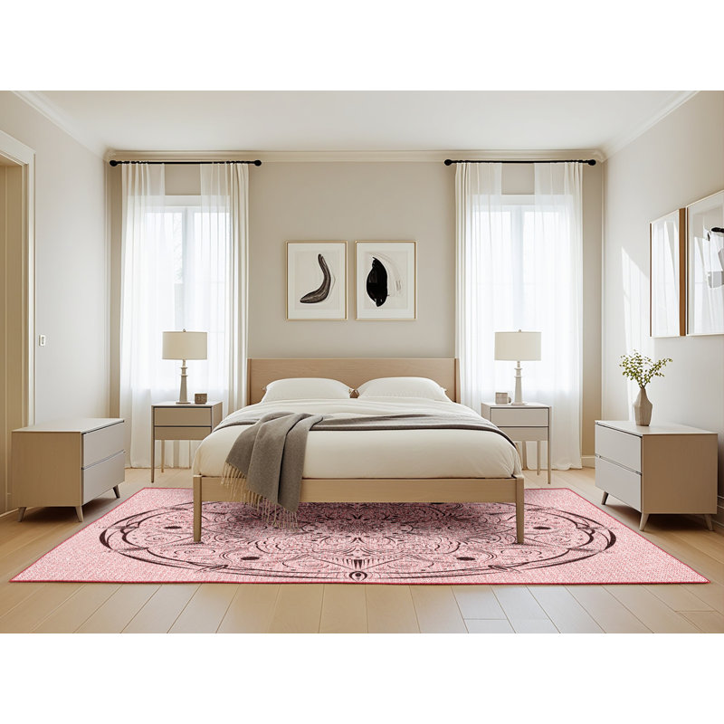 Tapis à motif oriental rose, Rectangle 5 pi x 8 pi