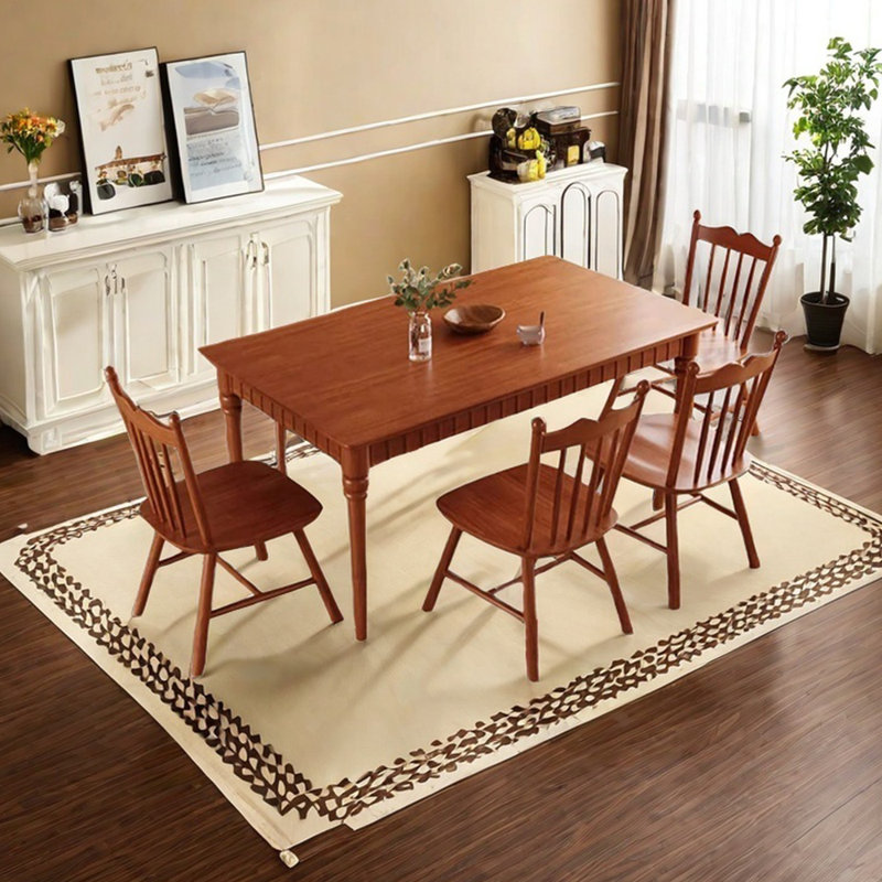 Solid wood rubber wood dining table set, Brown, 29.53"H x 59.06"L x 35.43"W
