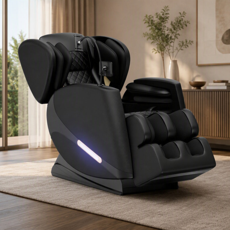Fauteuil de massage inclinable noir de 40,60 po de hauteur, mode zéro gravité, cuir PU, massage complet du corps à pression d'air profonde