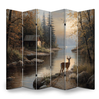 6 panneaux paravent pliant Royal Deer Autumn Rustic Forest Cabin Wildlife Animal