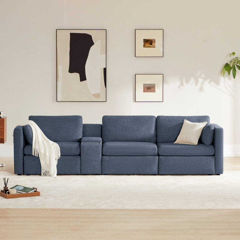 Canapé rembourré 3 pièces de 112,6 po avec console Winfree, Bleu