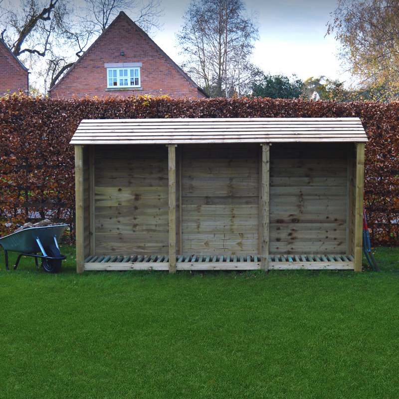 340cm W x 80cm D Solid Wood Log Store, Light Green