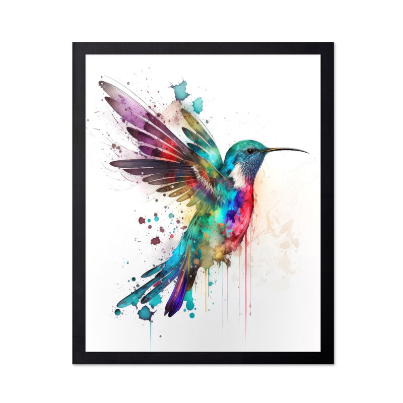 Colibri néon, Cadre noir, Affiche, H 16 po x l 20 po