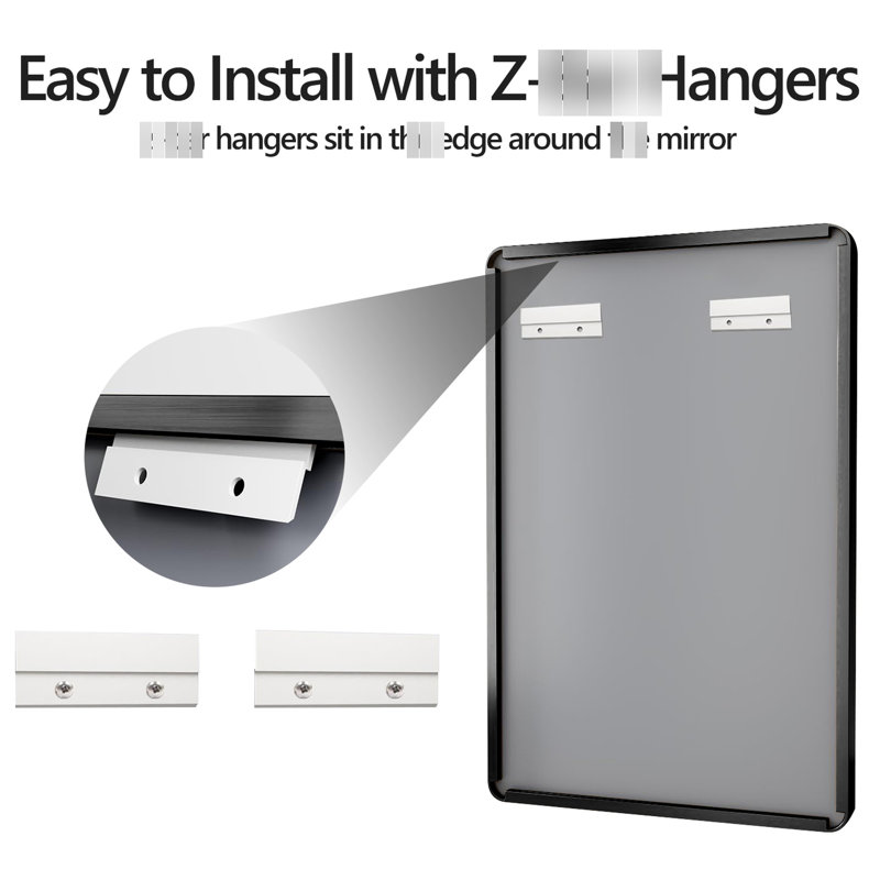 Miroir de salle de bain 24 po x 30 po avec cadre en aluminium noir - Non, structure, preuve, fixation murale facile sur lignes claires, cadre rouillé, emballage sécuritaire