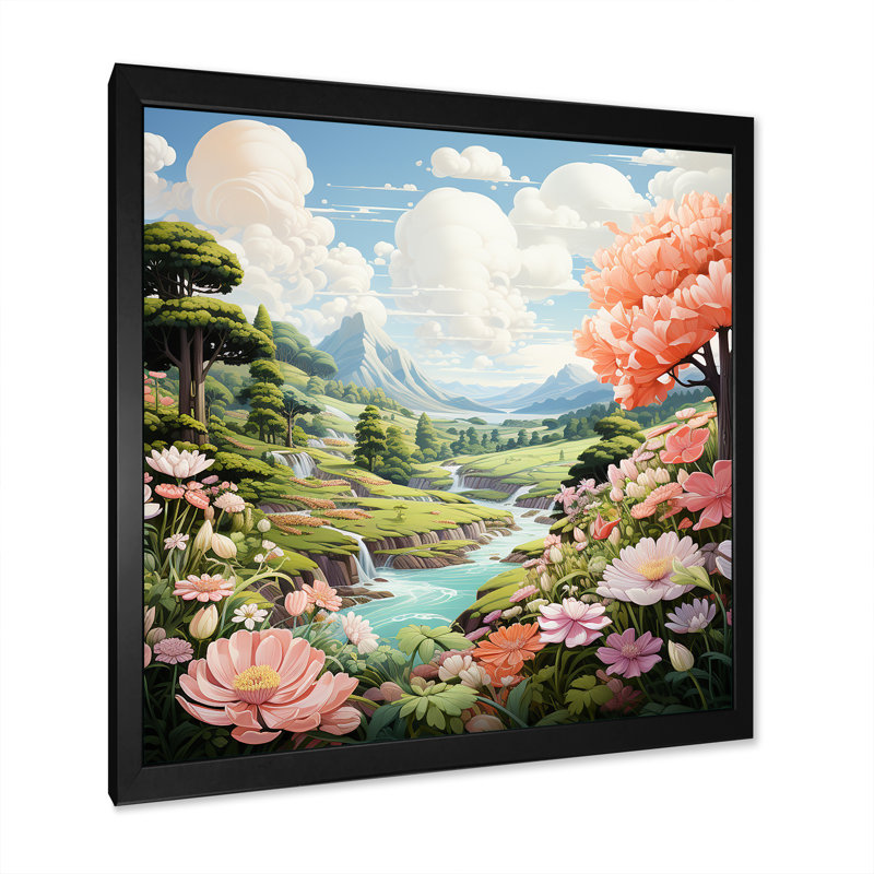 Kawaii Sweet Blossoms Wonderland II, Cadre simple noir, H 30 po x l 30 po x P 1 po