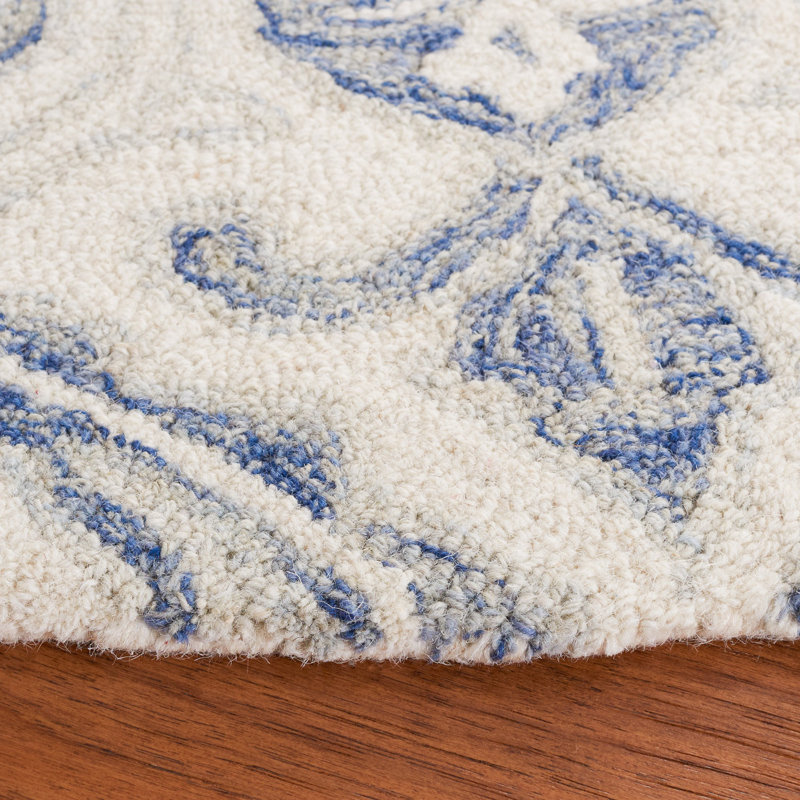 Tapis bleu marine / crème en laine touffeté à la main Hicat Ikat, Rectangle 2 pi 6 po x 4 pi