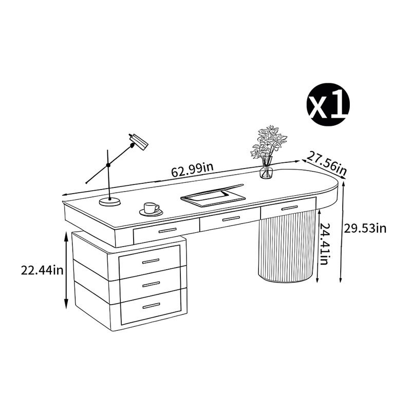 Bureau de style crème, Retour à gauche, H 29,53 po x l 62,99 po x P 27,56 po