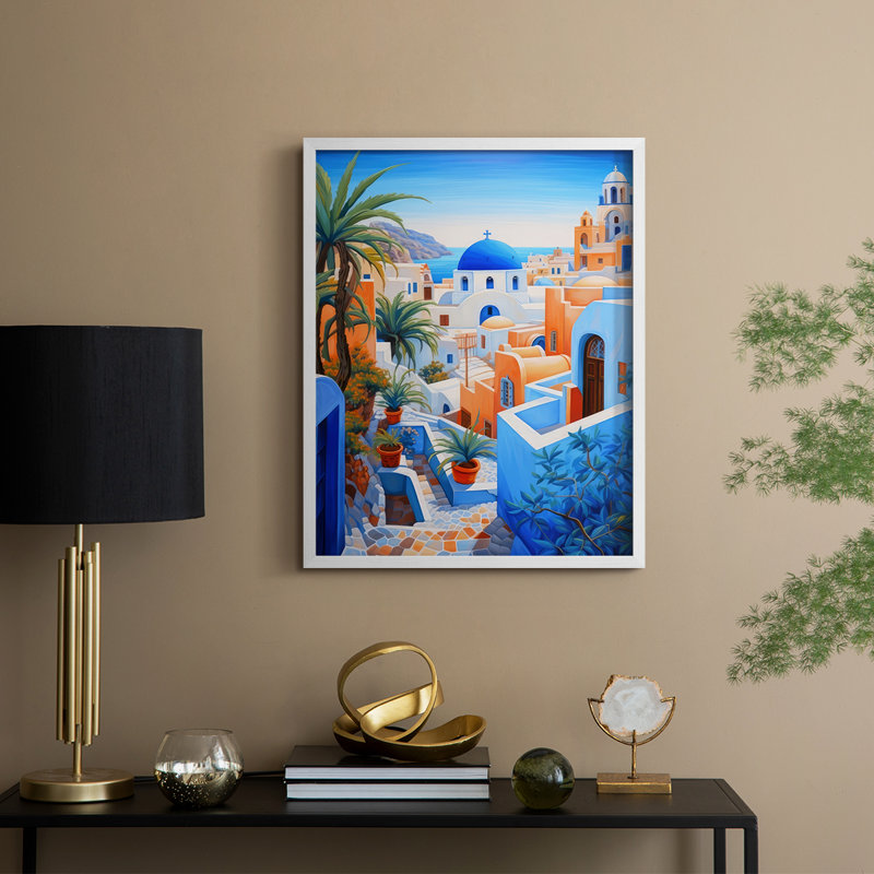 Oia Caldera I, reproduction encadrée - bois massif, H 15 po x l 12 po, Blanc