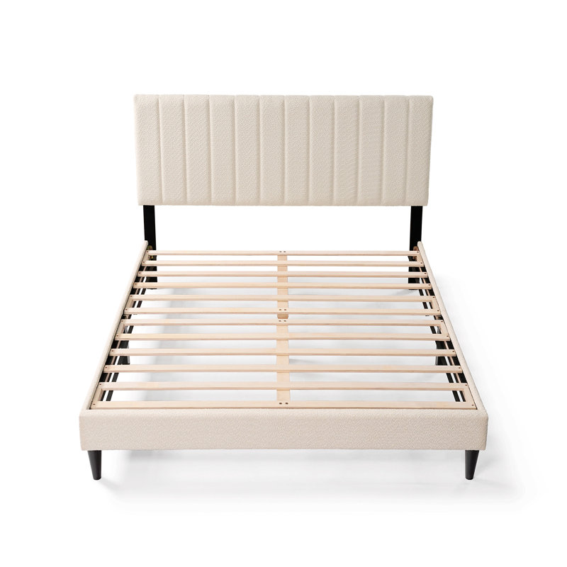 Lit plateforme tapissier capitonné Dove, Blanc, crème