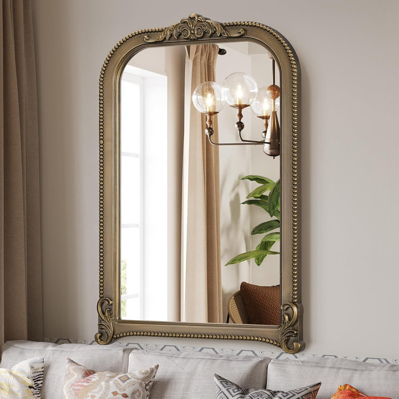 Miroir arqué rétro avec cadre perlé, 36 po x 24 po