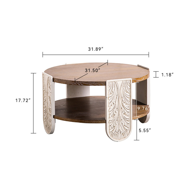 Table basse de style rétro Palace avec rangement double couche, extrémité en bois massif pour les petits espaces, conception exquise et chambre de rangement latérale à installation simple, balcon, installation facile