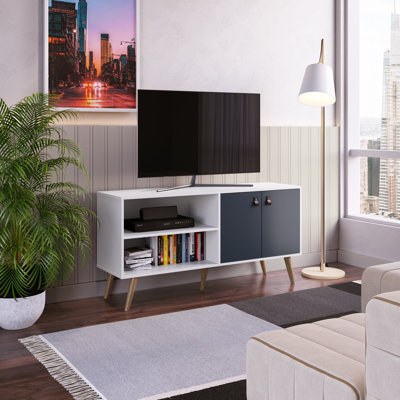 Amber 54" Mid-Century Modern 3-Shelf TV Stand for TVs up to 50" in Blue and White