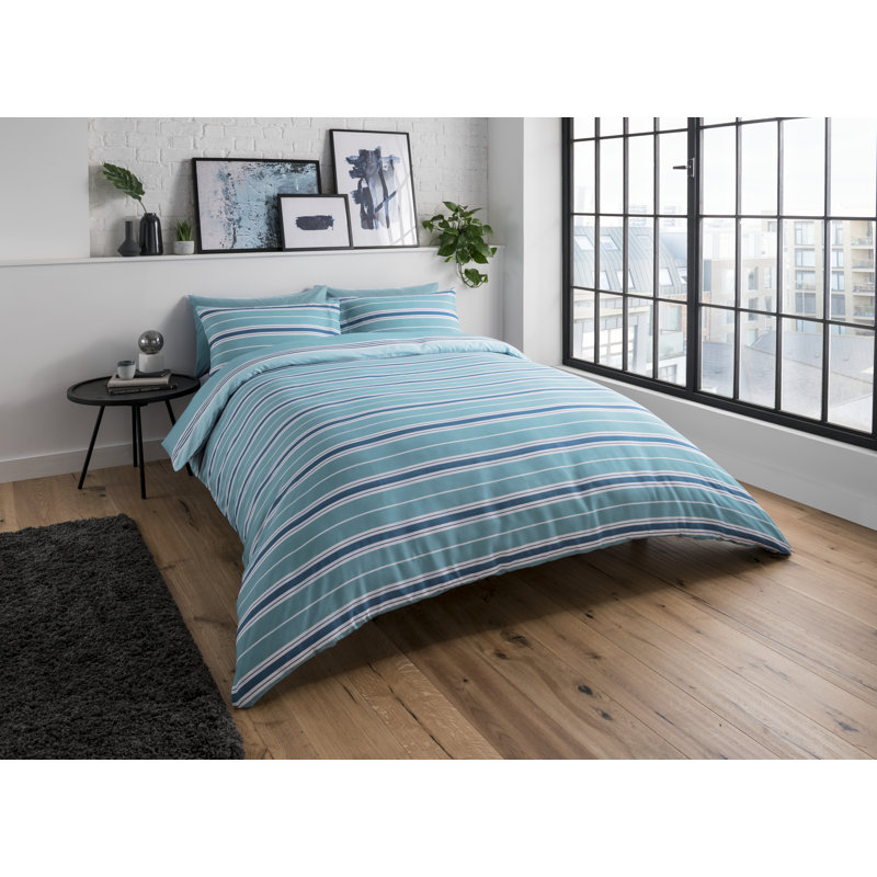 Lecroy Polyester Striped Duvet Cover Set with Pillowcases Included, Single - 1 Standard Pillowcase, Teal