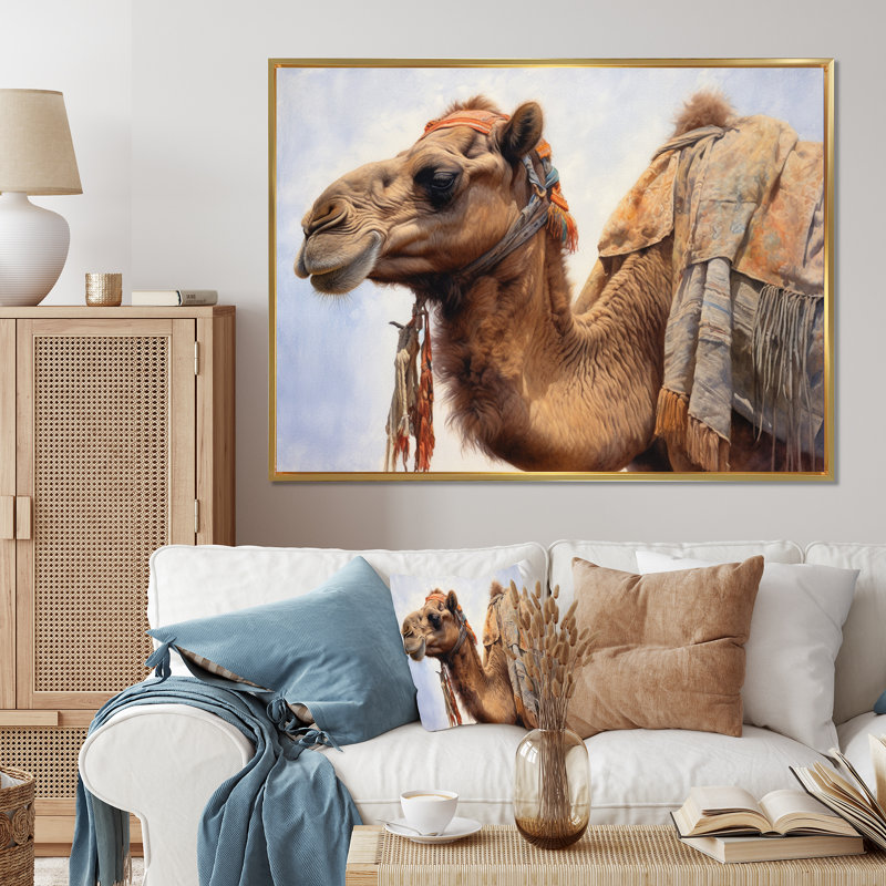 " Camel Desert Nomad II ", Gold Floater Framed, 30" H x 40" W x 1.5" D