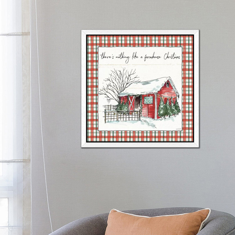 Holiday On The Farm Iv - Plaid by Anne Tavoletti - Print on Canvas, 66.04 cm H x 66.04 cm W, White Floater Framed