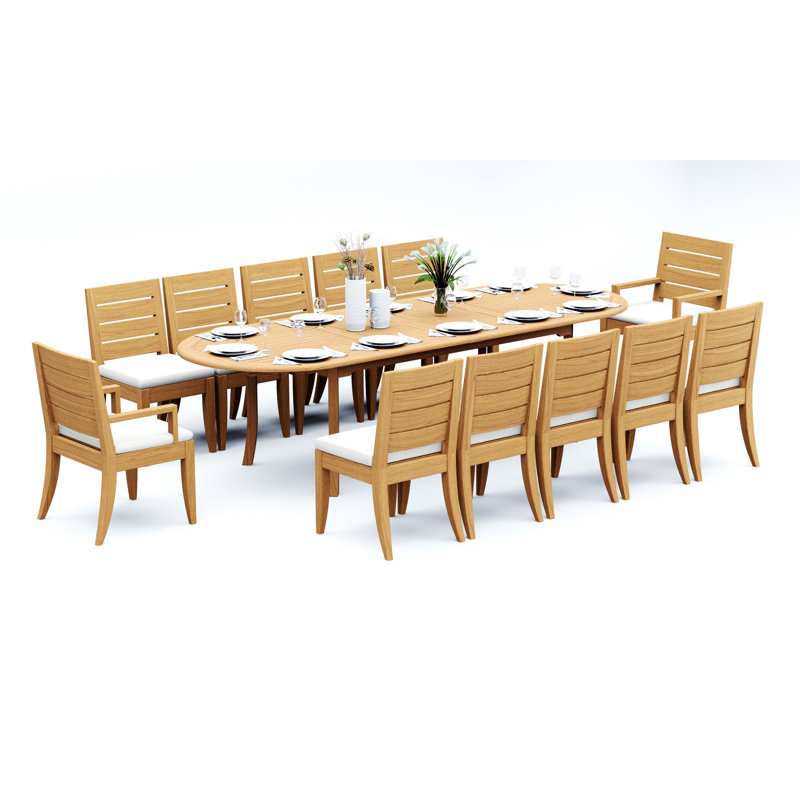 Atnas Outdoor Teak Dining Set, 118"L Oval, 12