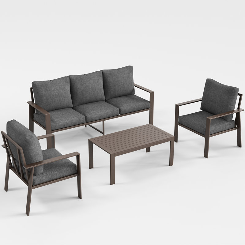Ensemble de conversation avec canapé pour 5 personnes et table basse, Gris