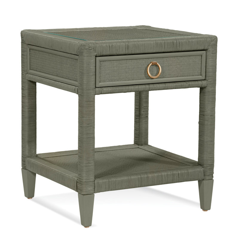 Sabal Bay 1 - Drawer Wicker Nightstand, Sea Glass, Satin Brass
