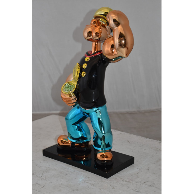 Popeye Statue Iconic Red Resin Statue  Size: 11" x 6" x 17"H, 17" H x 11" W x 6" D, Black
