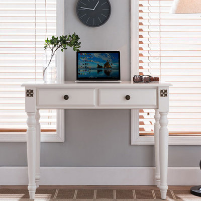 Bureau rectangulaire blanc en bois massif avec 2 tiroirs