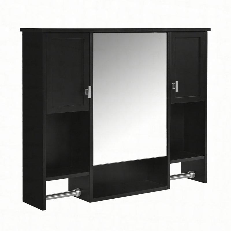 Armoire de rangement murale moderne 35 po x 28 po, armoire de salle de bain murale avec miroir, armoire à pharmacie avec barre à serviettes