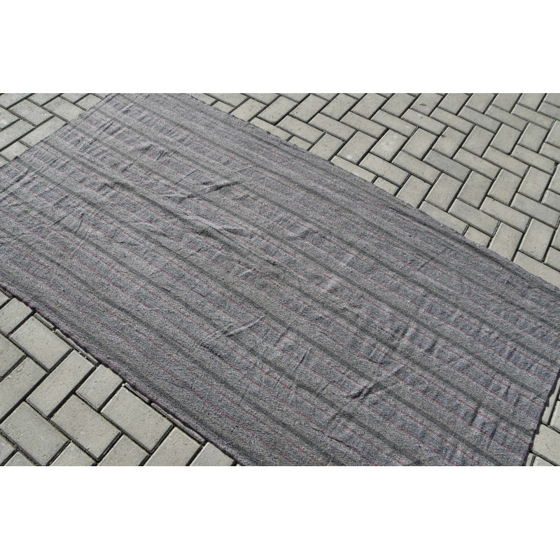 Tapis turc rétro vintage gris Kilim - idéal pour la décoration intérieure et une touche chic bleu / gris