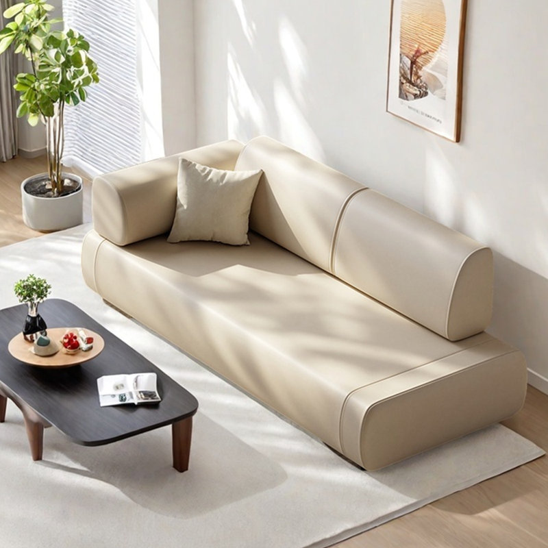 Chaise longue en similicuir de style moderne, Orienté à gauche (vu de face), Beige