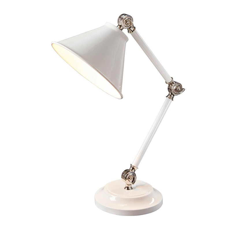 Evie Metal Desk Lamp, White/Polished nickel