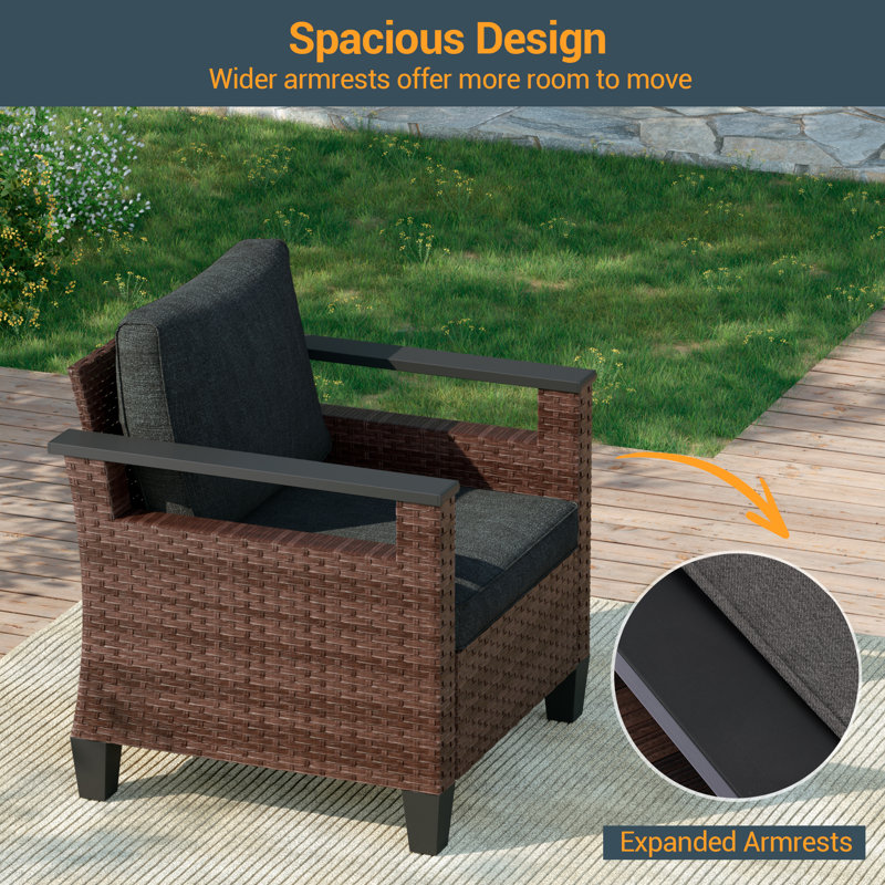 Dreyer 2 Piece Patio Sofa Set, Wicker Sofa with Thick Cushion, Black Gray