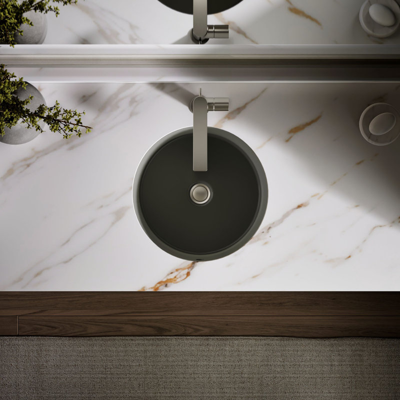 Verticyl Ceramic Vitreous China Circular Undermount Bathroom Sink with Overflow, Cashmere