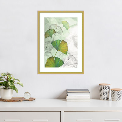 «Ginkgo II» par Eva Watts, reproduction d'art encadrée sur bois