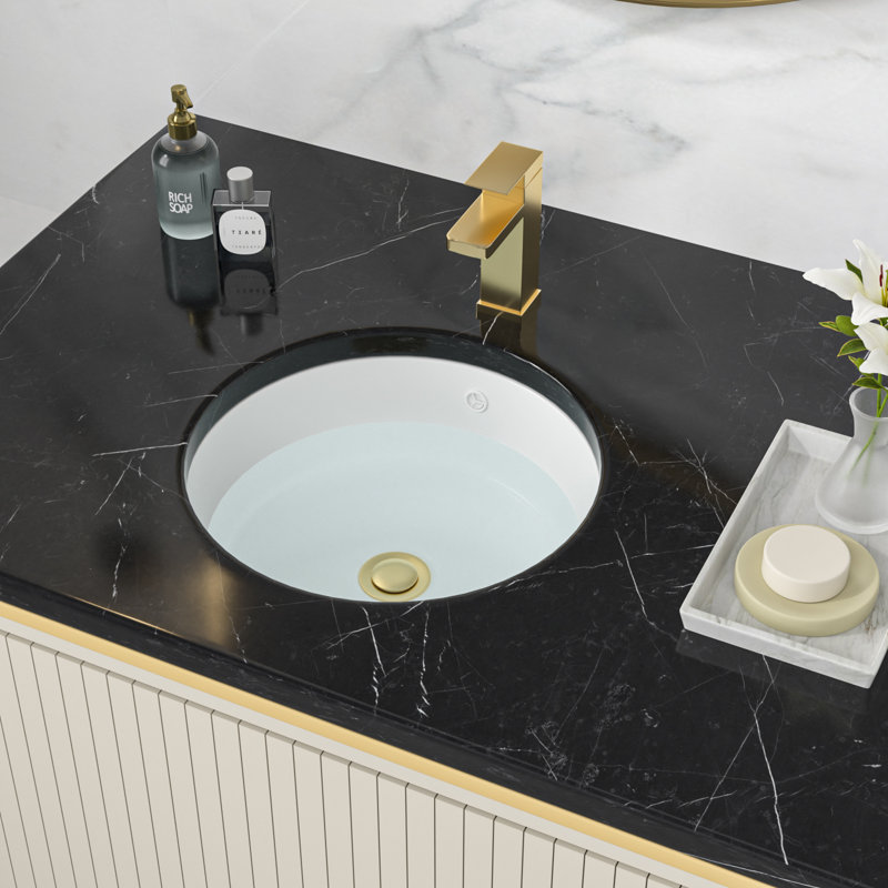 16" L Ceramic Circular Undermount Bathroom Sink with Overflow