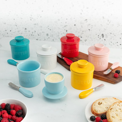 Zulay Kitchen Bell Shaped Butter Crock With Lid For Countertop With Water Line & Spreader Knife, Ceramic French Butter Dish Keeper For Fresh, Soft & Spreadable Butter