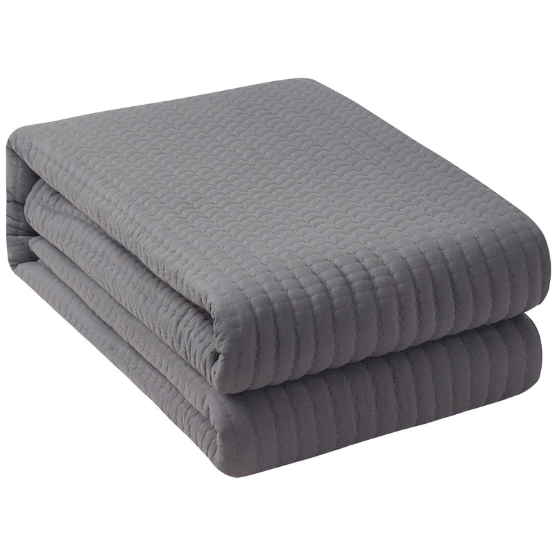 Gray Microfiber Queen Quilt Set with Waffle Design