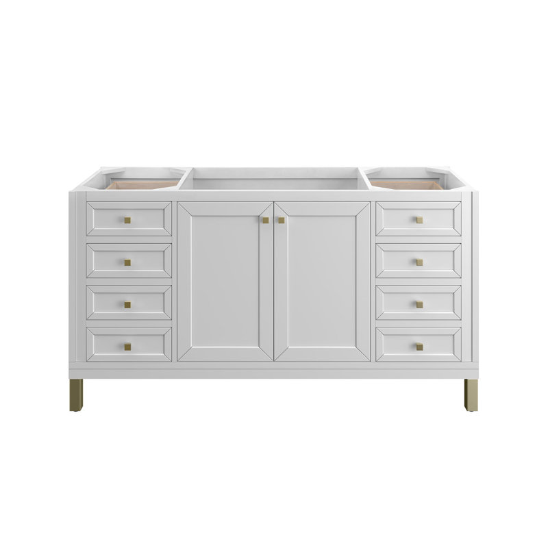 Chicago 60'' W Double Vanity, Charcoal Soapstone, Glossy White, 8" Widespread