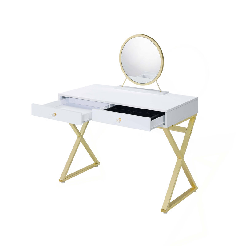 Finish Vanity Desk W/Mirror & Jewelry Tray, Gloss White