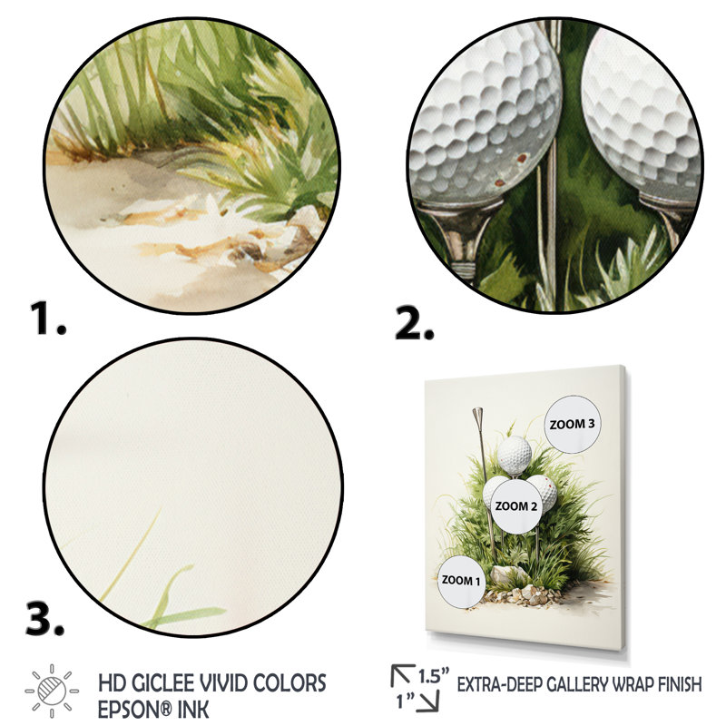 «Dariyelle Minimalisme Golf Tees» sur toile, Cadre flottant doré, H 44 po x l 34 po x P 1,5 po