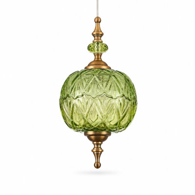 63*8.1.9 Antique Brass Green Textured Glass Pendant Light, Adjustable Single Hanging Lamp