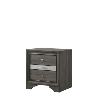 Luxueuse table de chevet en bois gris avec 2 tiroirs et poignées en métal pour l'armoire de chevet pleine grandeur Elegance