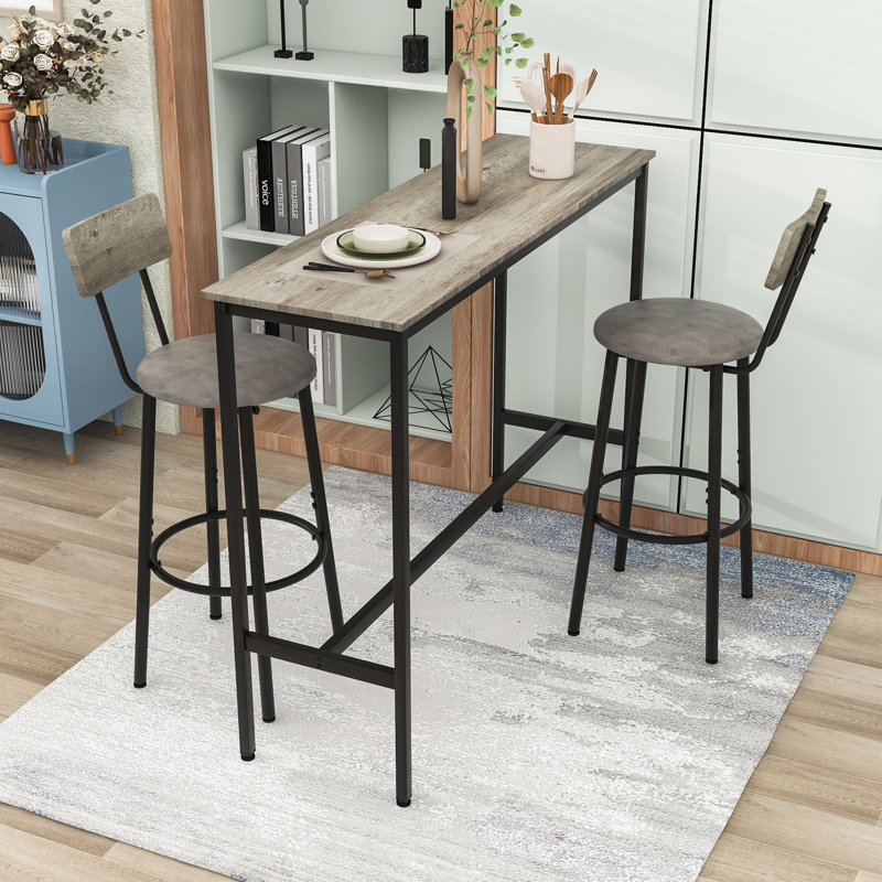 Ensemble de table de salle à manger 3 pièces peu encombrant avec sièges rembourrés et structure durable pour les petits espaces