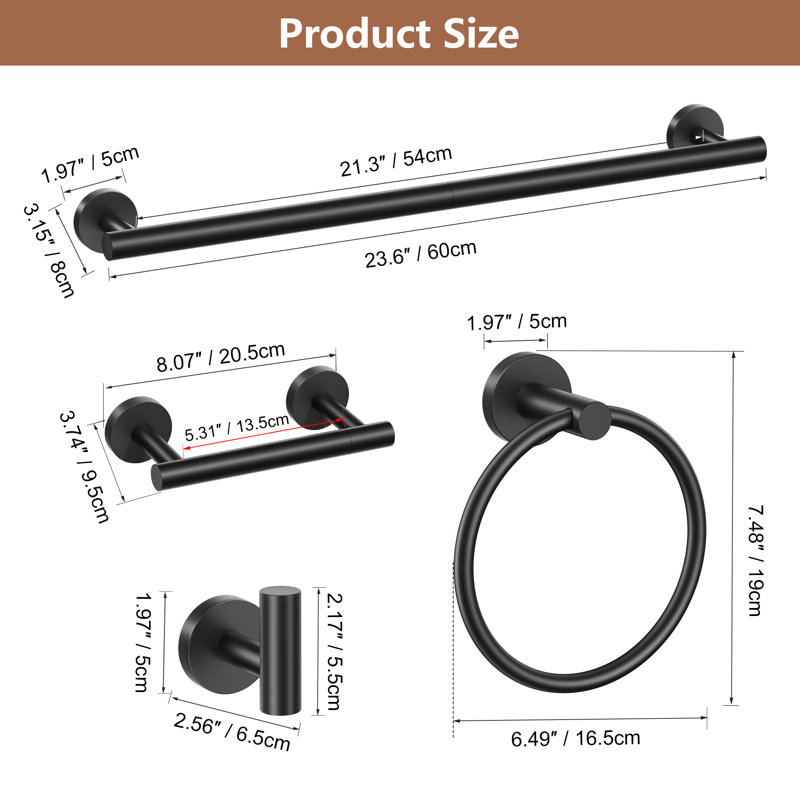 5 Piece Bathroom Hardware Set (set Of 5), Matte Black