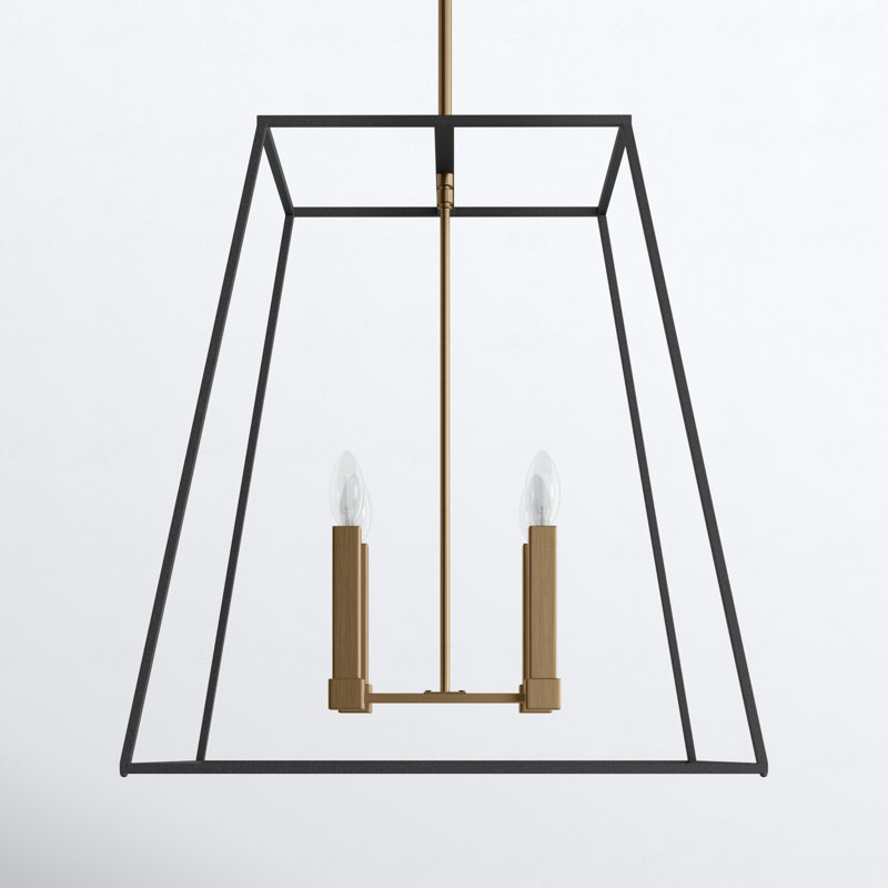 4 Light Large Open Frame Foyer Lantern in Transitional, Industrial Style Geometric Pendant Lamp